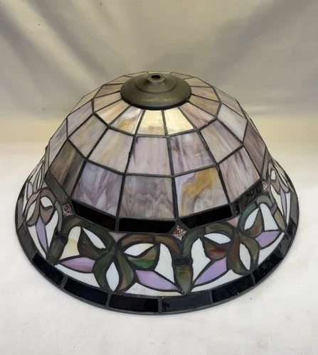 Vtg Tiffany Stained Glass Style Geometric Floral Lampshade 13.75” Diameter