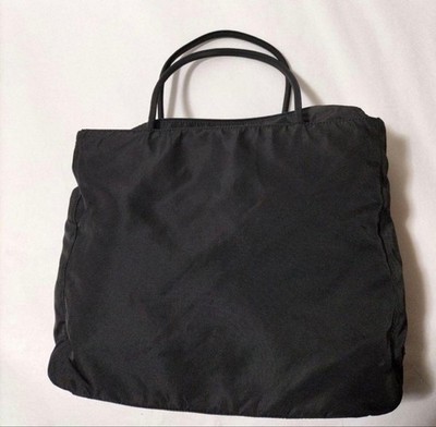 PRADA Black Nylon Tote Bag Triangle Logo Side Used From Japan