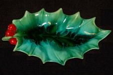 VINTAGE Ceramic Holly Dish Christmas Made in USA 1970's
