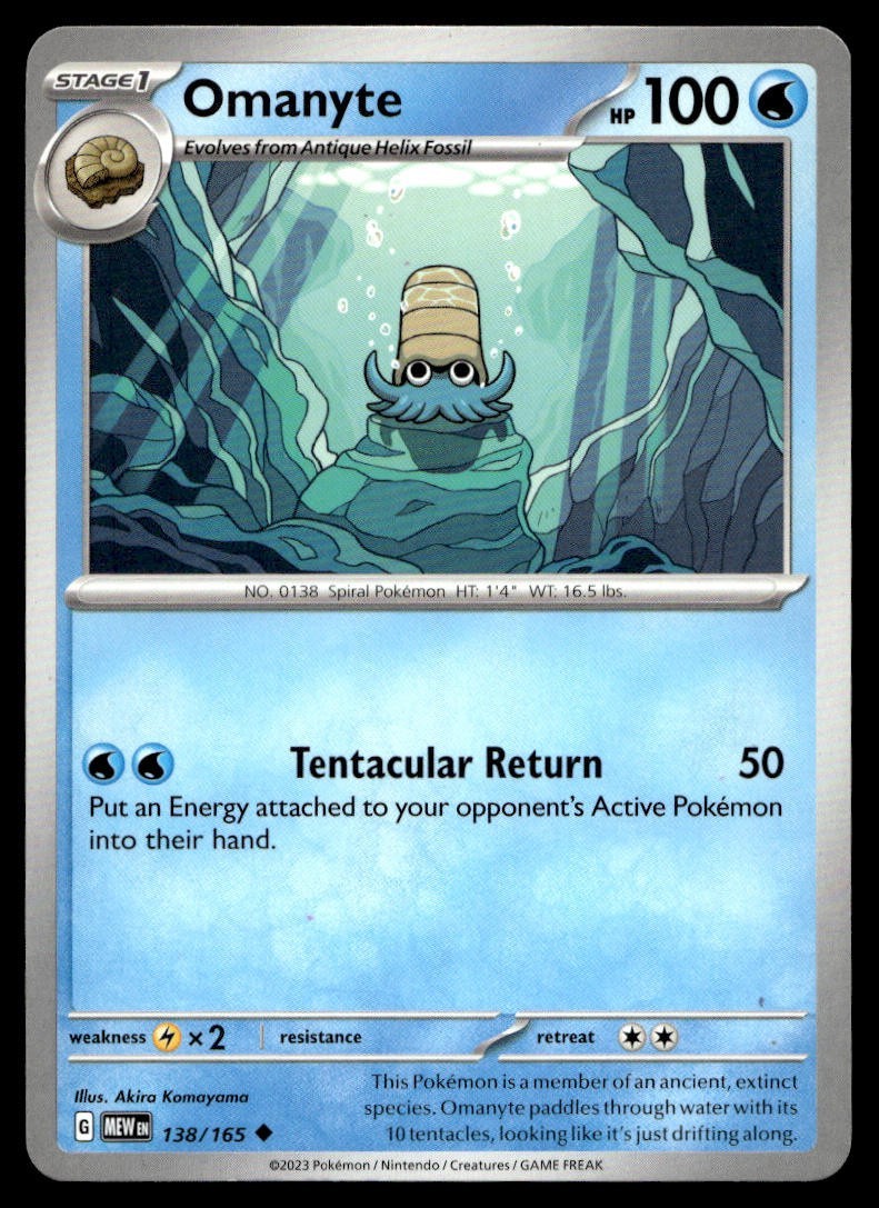 Omanyte 138/165 Pokemon Card Scarlet & Violet 151 Uncommon 100 HP LP QH