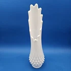 Vintage Fenton Milk Glass Hobnail Stretched Swung Vase 12 Finger 12 3/4'