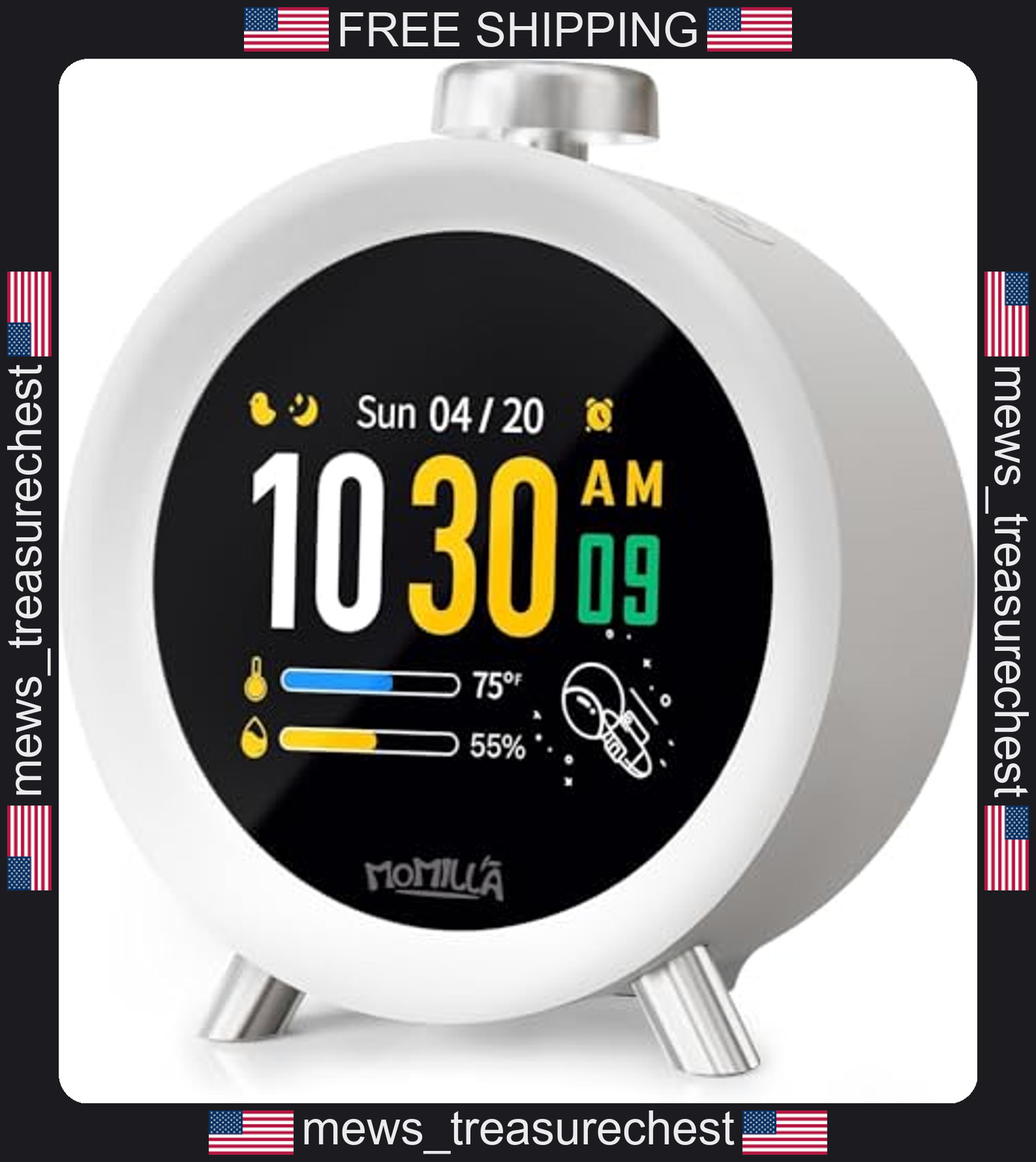 Digital Alarm Clock for Bedrooms, 2.8-Inch Color Display, 4 Alarms, Indoor Temp