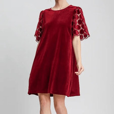 NWT Umgee Cabernet Red Velvet Shift Dress Size XL