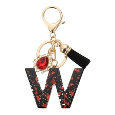 Initial Letter W Keychains, Resin Alphabet Key Ring with Tassel, Black/Red