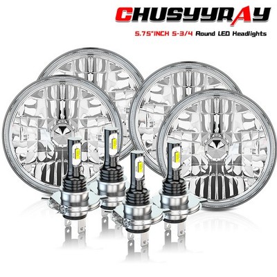 4X 5 3/4'' 5.75inch LED Headlights HI/LO DRL Beam For Peterbilt 349 359