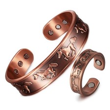 Pure Copper Bracelet Relief Joint Pain Arthritis Magnetic Bracelet Ring Set of 2