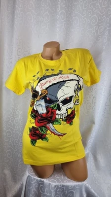 Young&Rich Damen T-Shirt Größe M Gelb Mit Druck/Zirkonen Neu Mit Etikett 250452 - Bild 1 von 4
