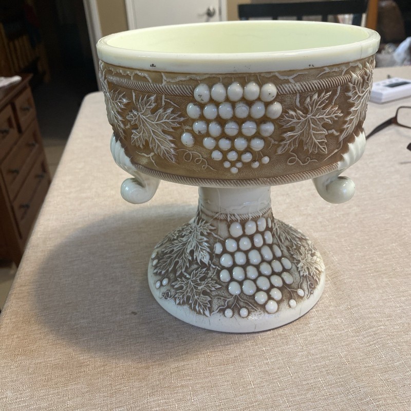READ-RARE Antique FERNERY NORTHWOOD Custard Nutmeg Stain and Punch Bowl Riser