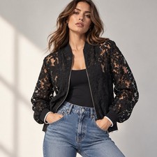 Clover Canyon Black Floral Lace Sheer Mesh Bomber Jacket Size M Made in USA