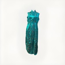 Dragon Cheongsam Chinese 100 Silk Dress Womens Turquoise Floral Size Large