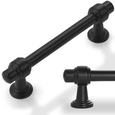 10 Pack Matte Black Cabinet Pulls 3-3/4 Inch Hole Centers Zinc Alloy Drawer