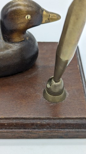 Antique Wood And Brass Duck Decoy Desk Pen Holder Taiwan - Picture 4 of 7