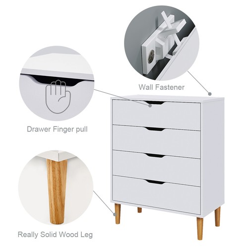 Chest of 4 Drawers Bedroom Storage Solid Wood Legs Scandi Style Bedside Table - Picture 14 of 45