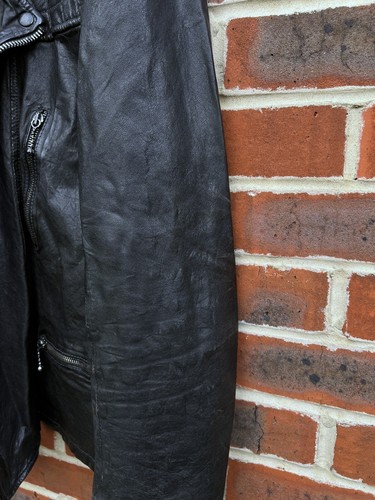 All Saints Mens REPLICA Leather Biker Jacket Large Moto Bomber Rock 4 - Picture 15 of 20