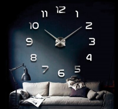 Wanduhr Groß A141 3D Wand Uhr Ziffern XL XXL Chrom Spiegeluhr 80cm 120cm 