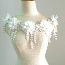 1 Yard DIY Dress Lace Trim 3D Flowers Beaded Gown Applique Ivory Embroidered