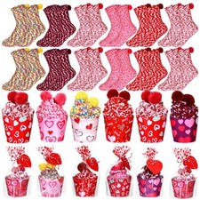 12 Pair Valentine's Day Cupcake Socks Fuzzy Socks Gift with Cupcake Card Cute...
