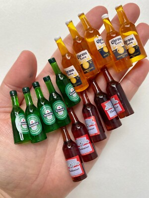 #ad lot 15 pcs 1:6 Dollhouse Miniature Beer Alcohol Liquor Budweiser Corona Heineken $12.99
