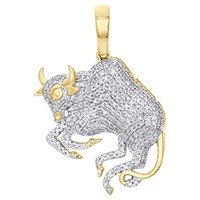 "10K Gelbgold Rund Diamant Stier Horoskop AnhäNger 1.30 \" Pflastern 0.45 Karat"