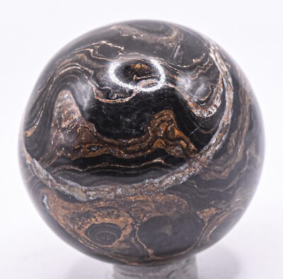 46mm 130g Black Brown Stomatolite Sphere Natural Algae Fossil Gemstone Ball Peru