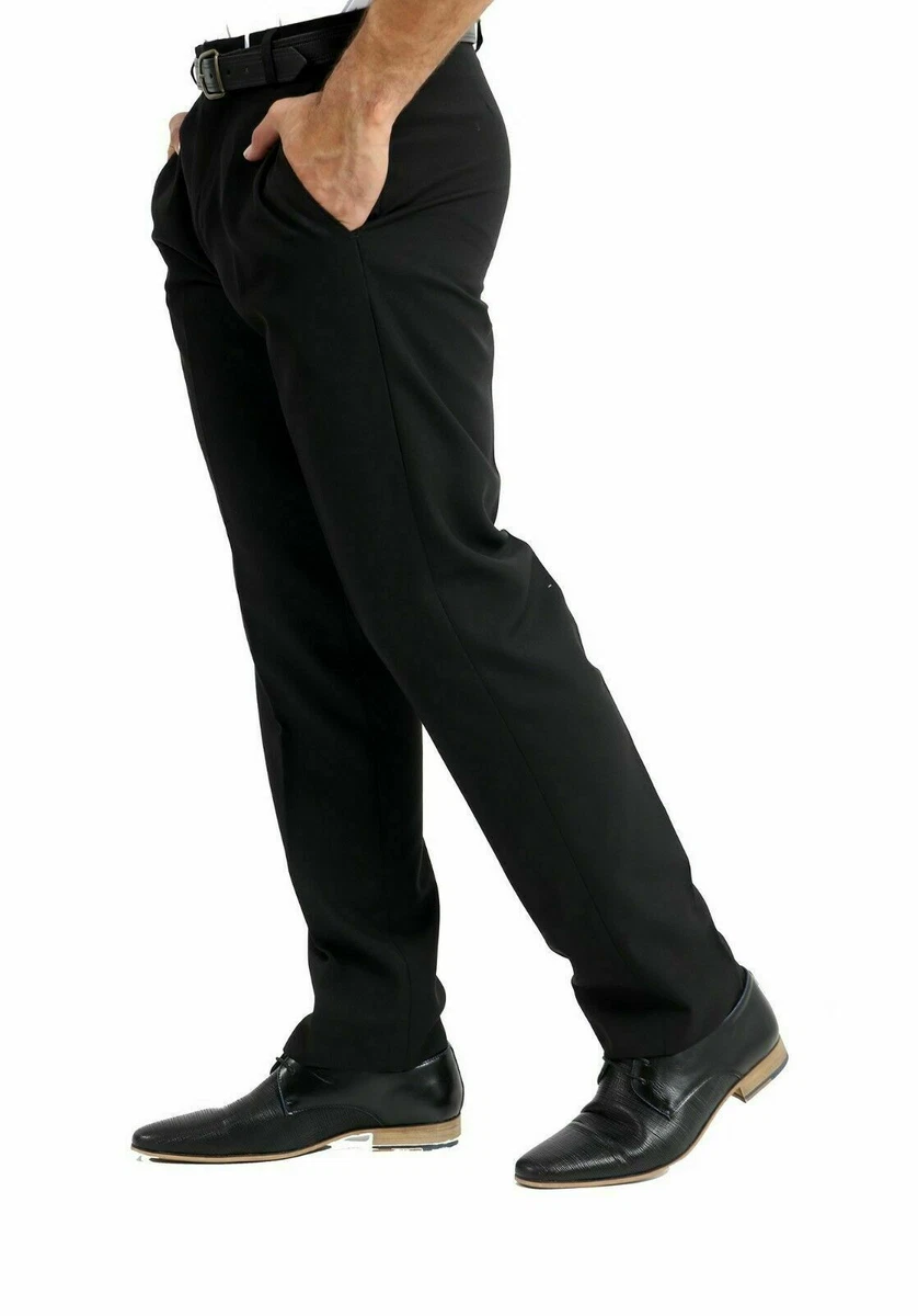 Mens Black Trousers Formal Office Work School Uniform Smart Pants Big Plus  30-50