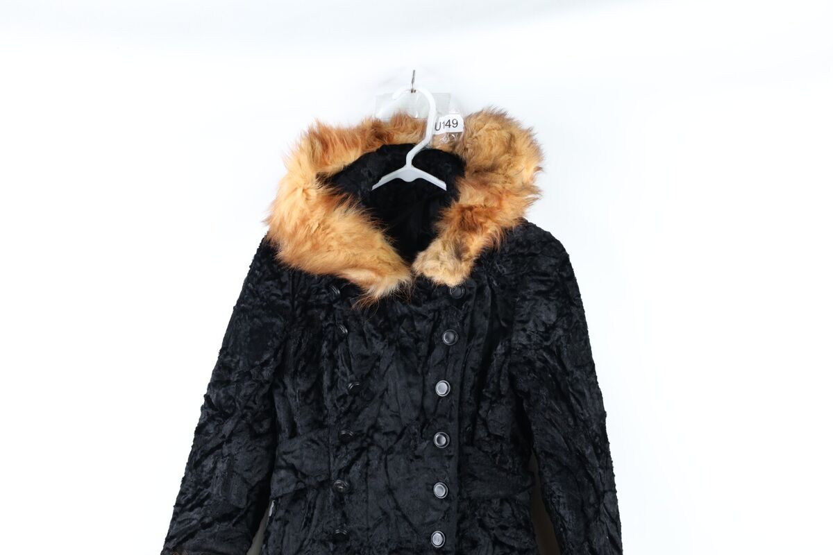 Vtg 50s Womens Small Hooded Genuine Fur Trim Crushed Velvet Vtg 50s Womens Small Hooded Genuine Fur Trim Crushed Velvet