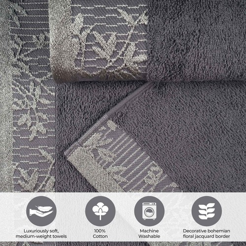 Wisteria Cotton Bath Towel Set with Floral Embroidered Jacquard Border Set of 2 - Picture 29 of 86