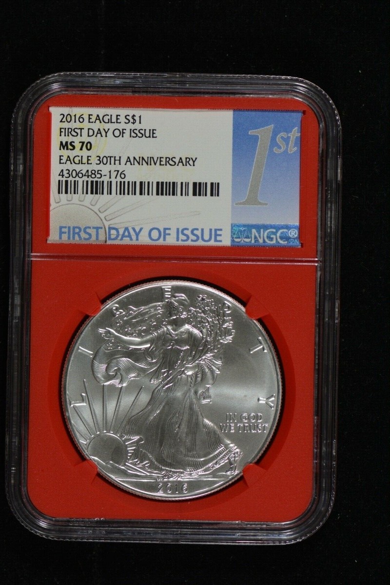 2016 $1 American Silver Eagle 30th Ann Red, White , Blue NGC MS70