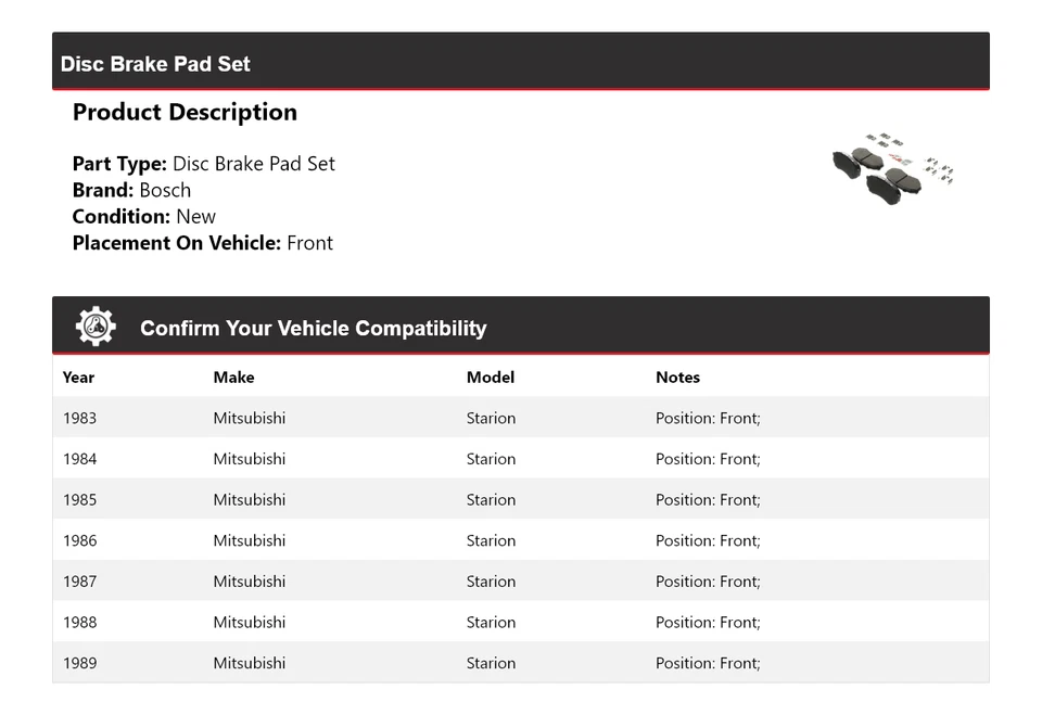 Pastillas de freno semimetálicas con delanteras HD para Mitsubishi Starion Bosch 1983-1989 Foto 2 de 4