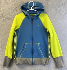 Womens Nike Therma Fit Hoody Sz M Neon Swoosh Air Logo Sweatshirt Full Zip/36-62
