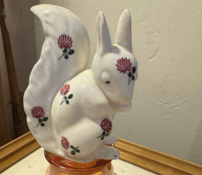 Vintage London Plichta Pottery  Shy Squirrel Figurine with Hand Painted Clover
