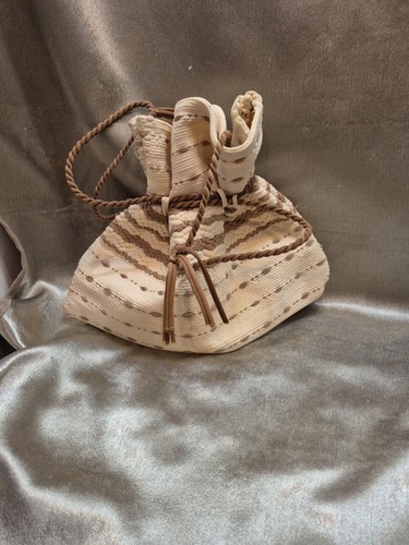 Vtg Jo Hagewood Cream Beige Woven Purse Bag Gatlinburg TN 40s Nylon Hand Loomed - Picture 13 of 16