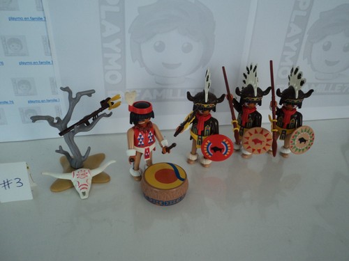 Set Playmobil Vintage Western Indiens 3328 De 1985 - Avec Canoë, Chariot, Chevaux, Tipi... Bon état D'occasion