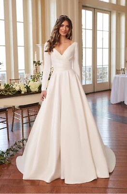 NWT Sincerity Long Sleeve Mikado  Pleated Bodice  Sz 16, Unaltered Wedding Dress