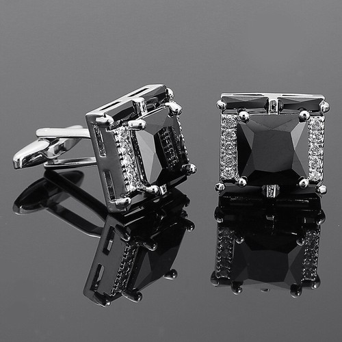 Men Cufflinks 1 Pair of Shirt Suit Cuff Links Round Jewelry Rhinestone Classic - Picture 2 of 2