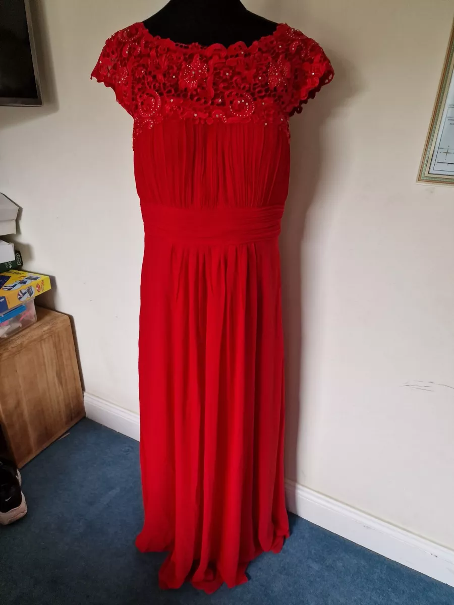 Ever Pretty Red Lace Cap Sleeve Evening Dress. Size 16. New With