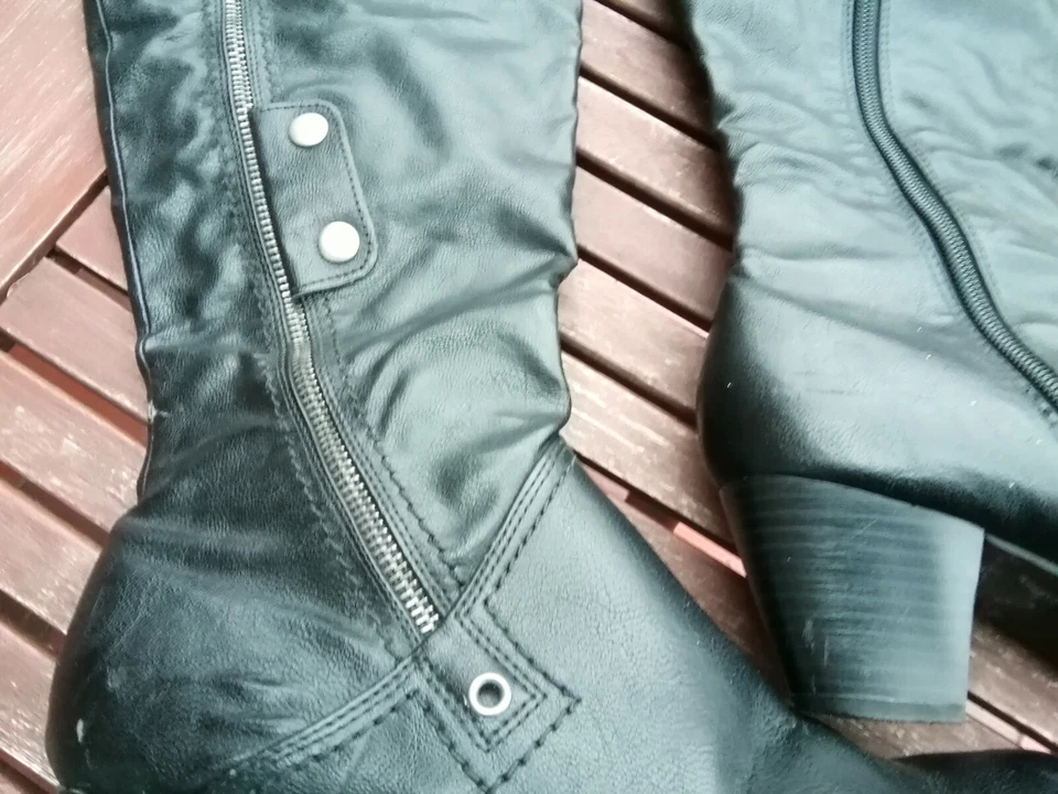 Gino Ventori Kunstleder Stiefel Lederstiefel schwarz 40 Absatz bequem kniehoch - Bild 2 von 4