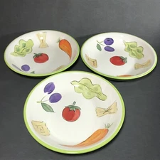 Set of 3 Hand Painted Italian Garden Salad/Pasta Bowl Tabletops Unlimited 8"