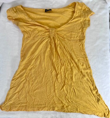 Joyce Leslie Womens M Medium Solid Yellow Ruffle Knot Shirt Blouse
