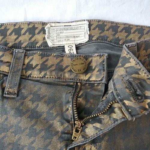 Current Elliott Jeans Brown Foil Houndstooth Ankle Skinny True 80's Black Gold - Picture 11 of 17