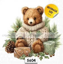 (5604) TWO Paper BEVERAGE / COCKTAIL Decoupage Art Craft Napkins - TEDDY BEAR