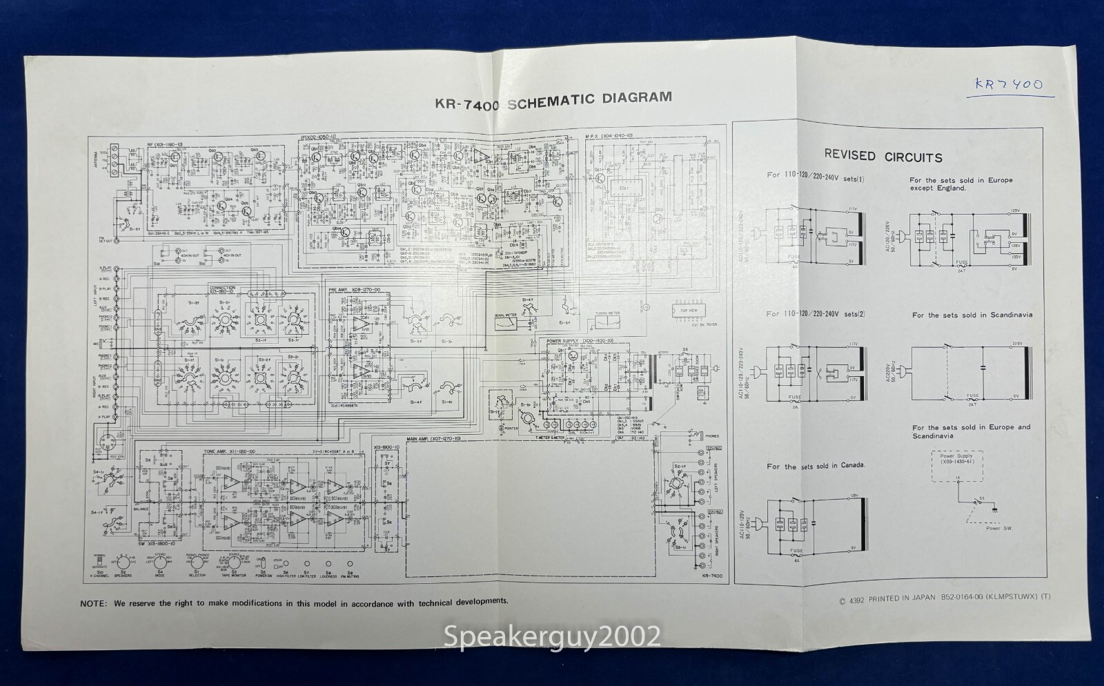 Original Kenwood KR-7400 Receiver Foldout Schematic