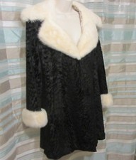 VINTAGE CURLY PERSIAN LAMB FUR COAT MINK COLLAR AND SLEEVE