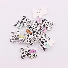 Pkg of 10 COW 2-hole White Wood Buttons 1-1/16" x 7/8" Scrapbook Craft (3201)