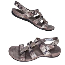 Vionic Amber Sandals Size 8 Brown Snake Print Ankle Adjustable Straps
