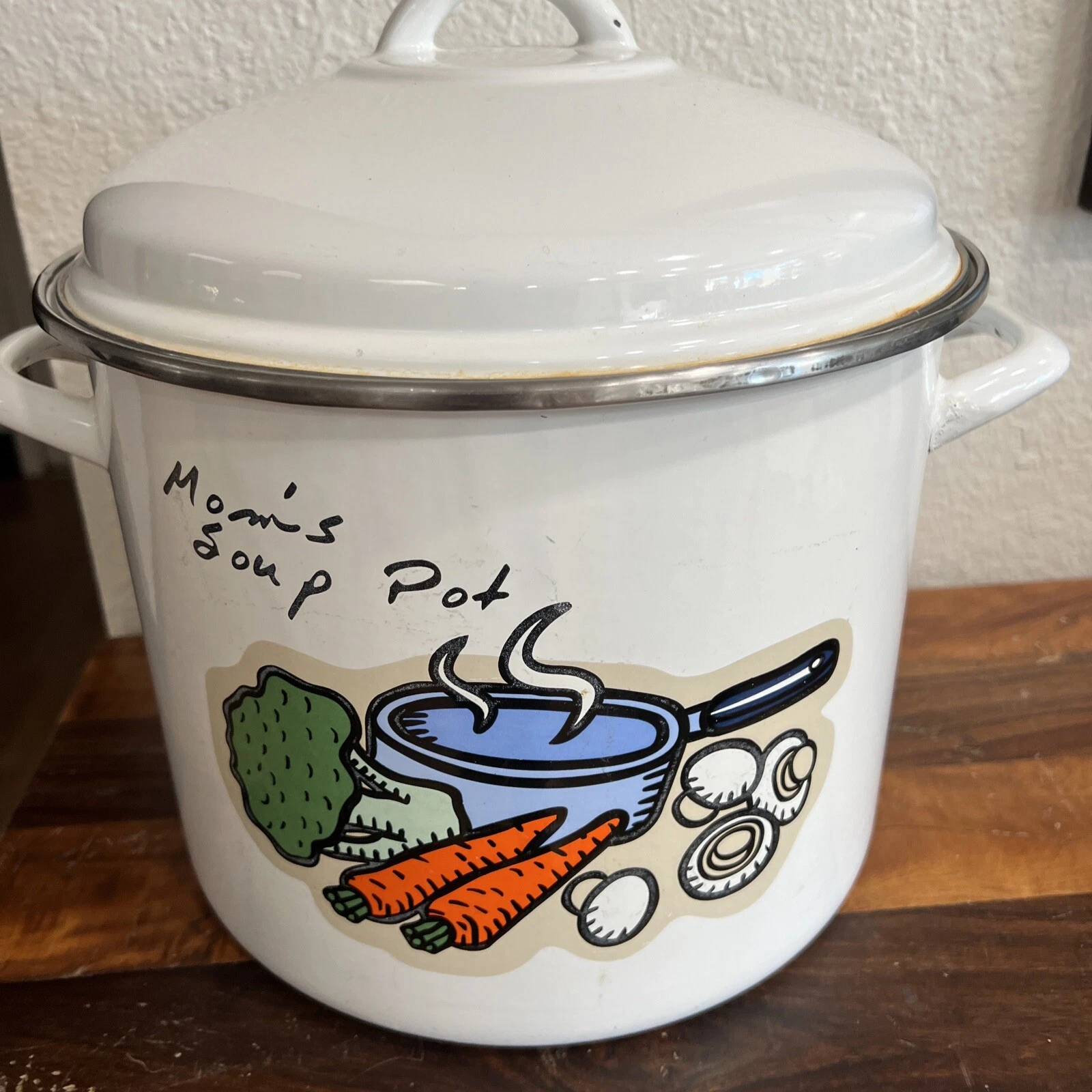 Tivoli Vintage Mom’s Granny Core Soup Pot White Cookware Enamel 10qt