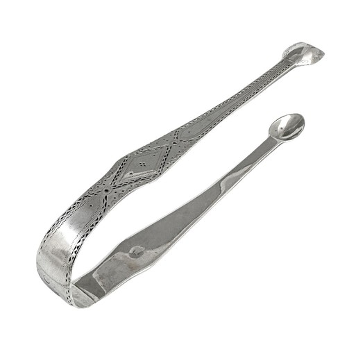 Antique George III sterling silver bright cut sugar tongs, George Hindmarsh 1791 - Picture 6 of 13