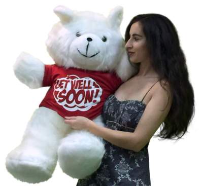Get Well Soon Giant White Teddy Bear 3 ft Soft, Removable T-shirt Get Well Soon