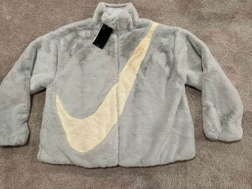 Women’s Size XL Nike Sportswear Plush Faux Fur Swoosh Full Zip Jacket RARE - Picture 2 of 7