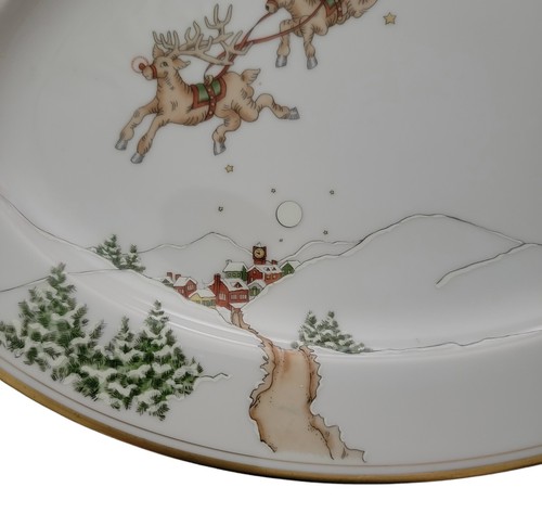 Fitz & Floyd St. Nicholas Oval Serving Platter Santa Sleigh Reindeer Snow Houses - Picture 5 of 10